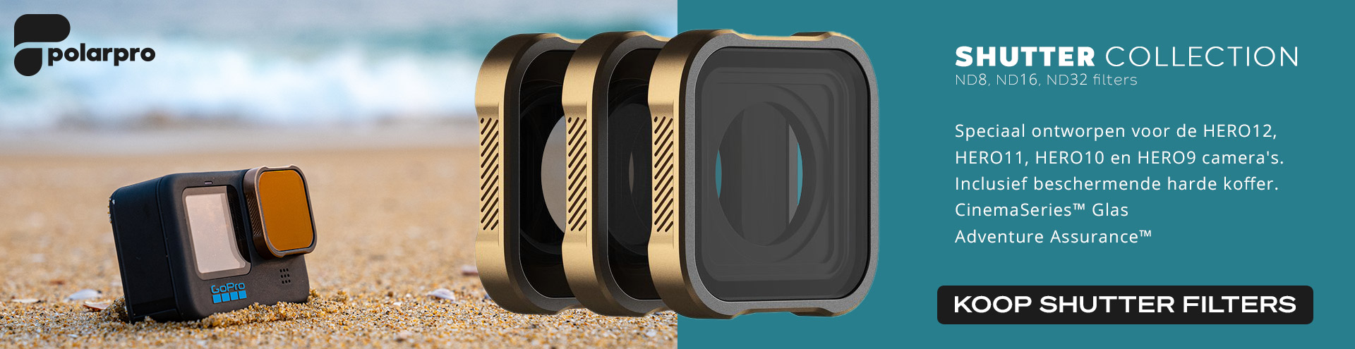 Geef je actievolle HERO13/12/11/10/9 Black-beelden een filmische look. ND8-, ND16- en ND32-filters.