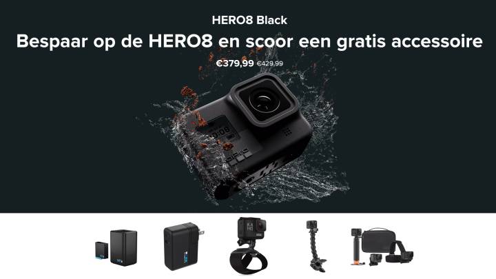 Bespaar op de HERO8 + gratis accessoire